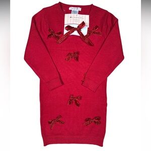 Love Squared Girls Red Sweater Dress with Bow Accents and Bow Hair Clip Size 6X